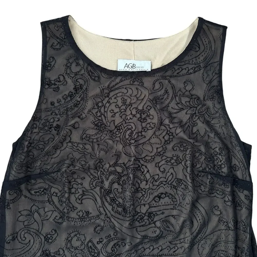 Vintage AGB Black Sleeveless Dress fairycore goth sheer overlay sz 6 made in USA